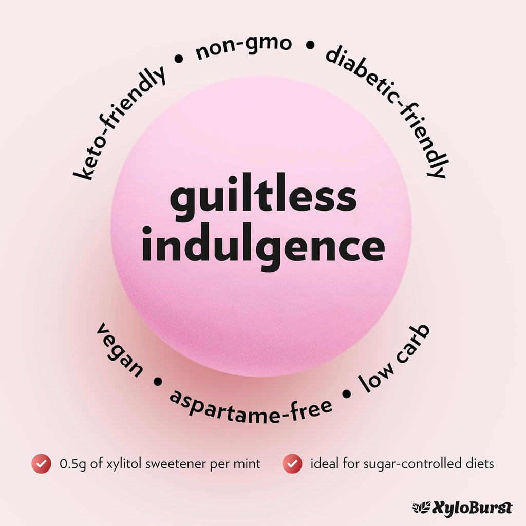 XyloBurst Mints Sugar Free Mint candies with Xylitol, Aspartame Free, Gluten Free, Vegan & Keto Friendly 200 Count Jar (1 Bottle Pack, Berry)