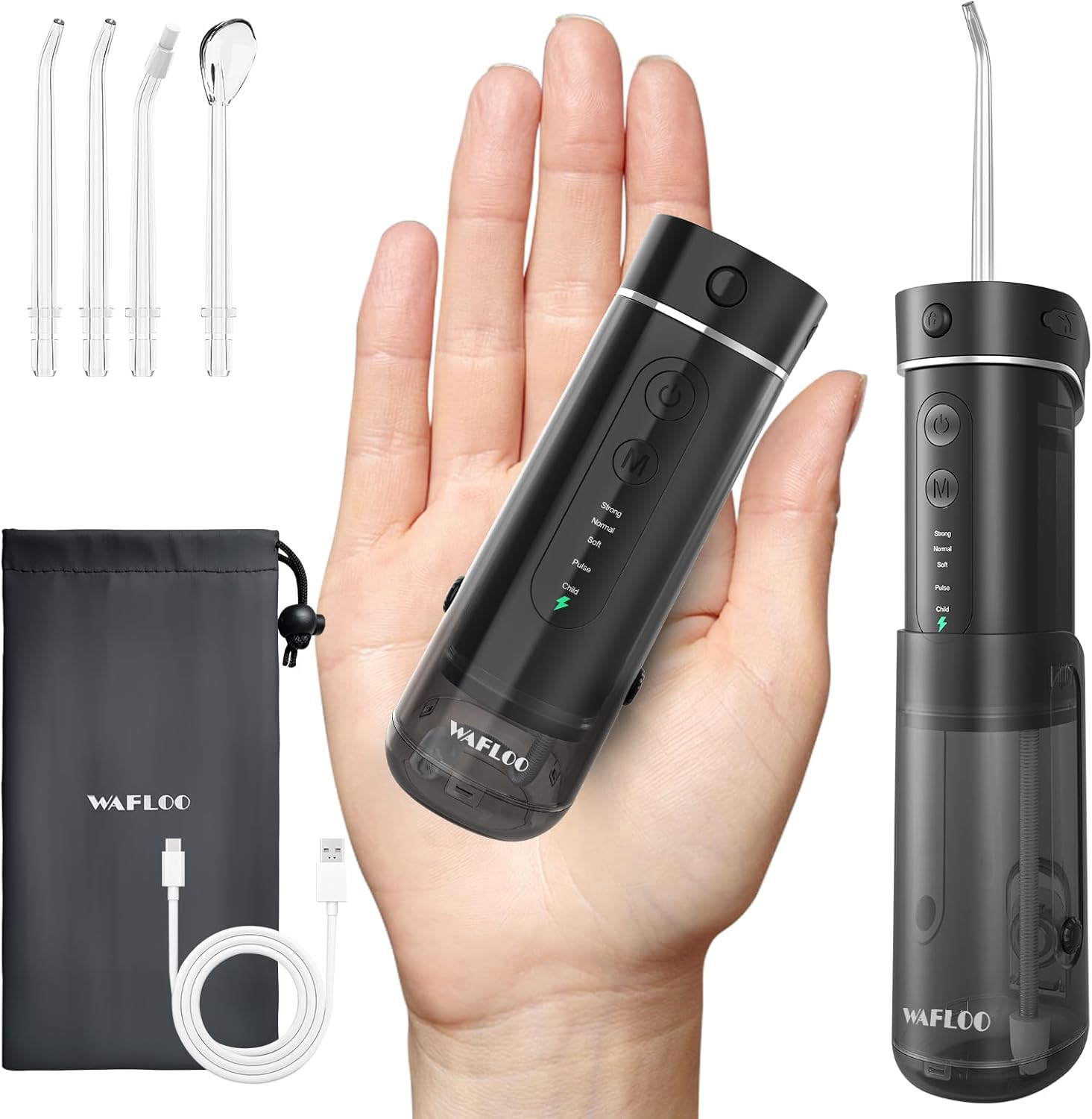 Water Flosser Travel Mini Cordless Portable: 5 Modes Water Dental Floss with Telescopic Water Tank, 4 Tips, IPX7 Waterproof Oral Irrigator for Teeth Cleaning, Orthodontic, Braces Dental Care