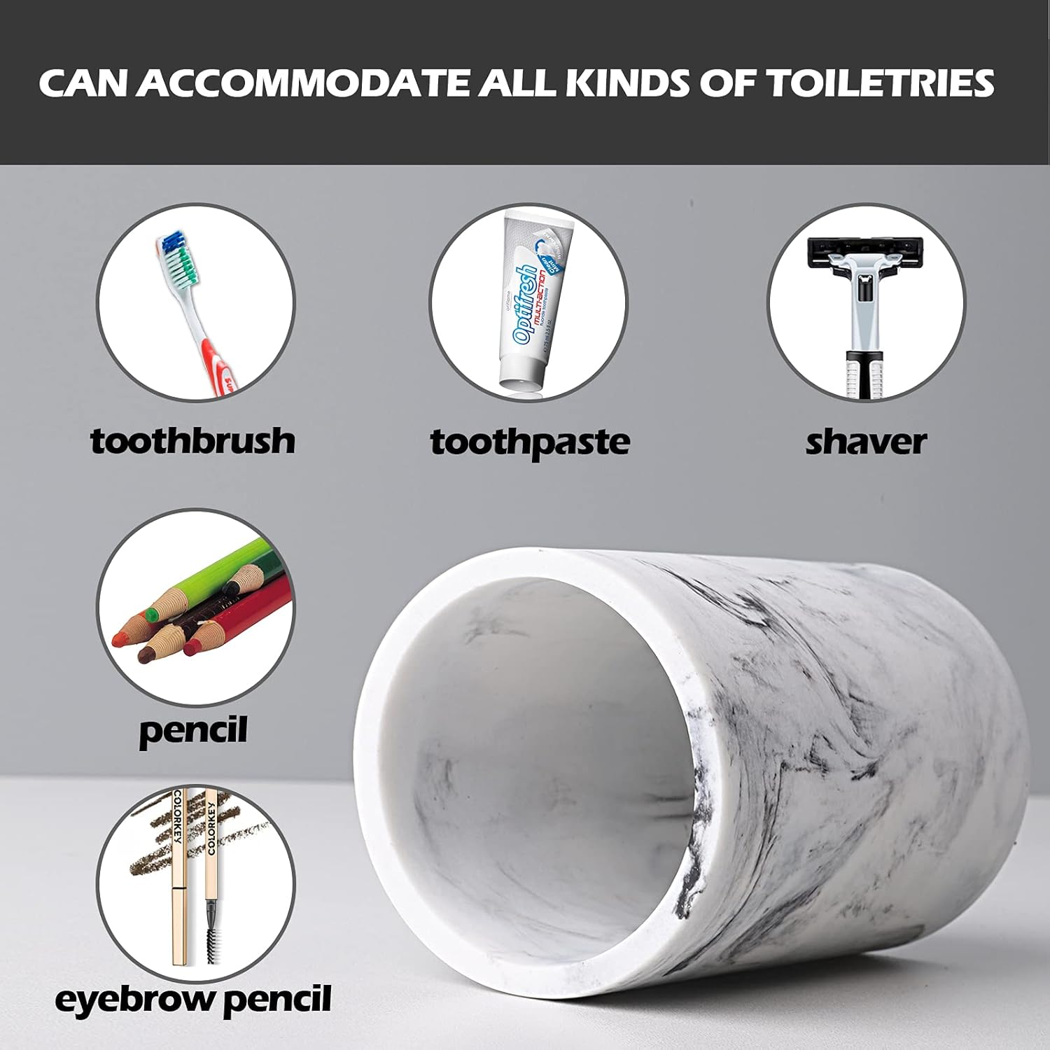 ZCCZ Toothbrush Holder for Bathroom Marble Look, Electric Toothbrush and Toothpaste Organizer, Makeup Brushes Razor Stand, White Marble Design Cup for Countertop Storage and Bathroom Accessories