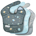 Tiny Twinkle Mess-Proof Baby Bibs for Eating | Waterproof, Wipeable Toddler Bibs with Catch-All Pocket | Feeding Bibs for Girls & Boys(3 Pack, Space)