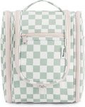 Narwey Small Checkered Hanging Travel Toiletry Bag for Women, Travel Bag for Toiletries, Makeup Bag Organizer Cosmetic Bags Make Up Bags for Women (Mint Green Checkerboard)