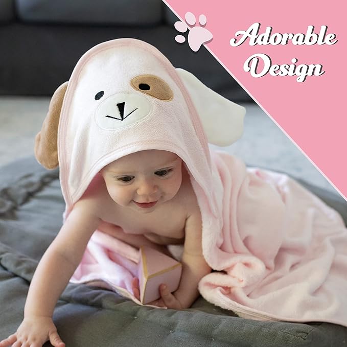 Baby Towels with Hood - Soft, Absorbent Viscose Made of Bamboo, Extra Large 35 x 35 Inches, for Newborns, Infants, Boys and Girls, Pink