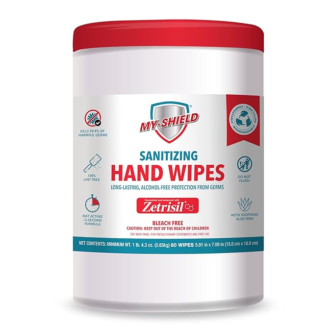 Sanitizing Hand Wipes - 80 Count (2-pack) Alcohol-Free, Long-lasting Protection. Kills 99.9% of Germs. Moisturizes With Aloe Vera. Formulated with Zetrisil. FDA Registered