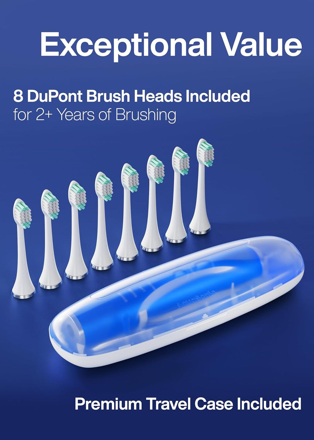 Aquasonic Vibe Series Ultra-Whitening Toothbrush – ADA Accepted Electric Toothbrush - 8 Brush Heads & Travel Case – 40,000 VPM Motor & Wireless Charging - 4 Modes w Smart Timer – Sapphire Blue