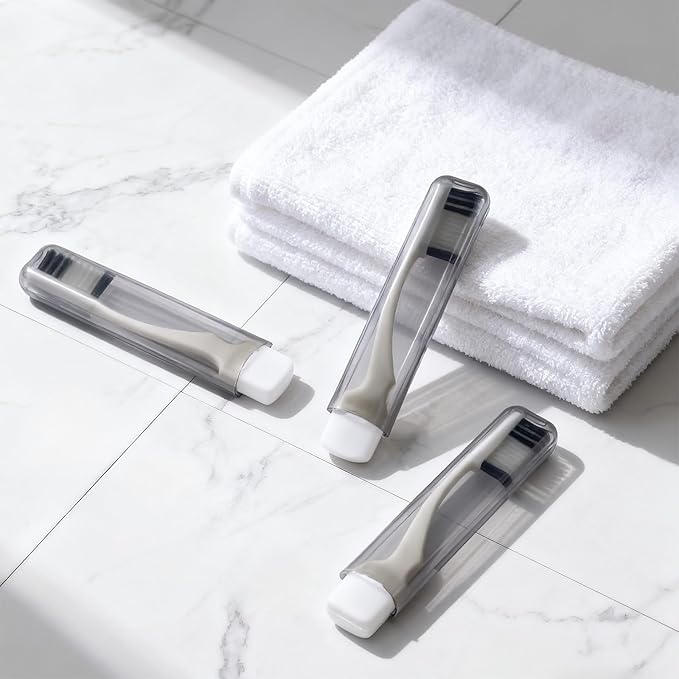 8Pcs Foldable Travel Toothbrush Set with Case, Soft Bristles Mini Compact Portable Folding Toothbrush, Individually Wrapped Small Toiletry Essential for Camping Trips (Black)