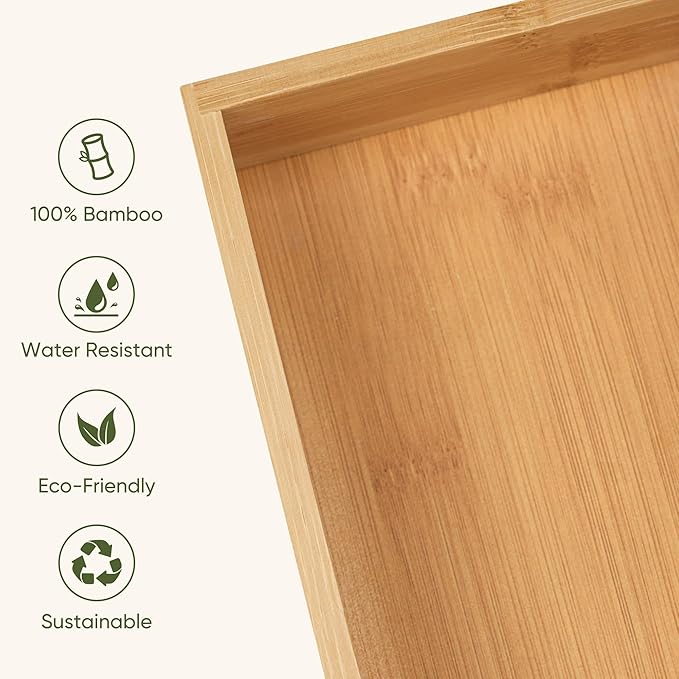 Bamboo Drawer Organizers Set, 3PCS Multi-Use Wood Storage Organizers, Desk Drawer Tray for Kitchen, Bathroom, Office, Dresser, Bamboo Box Bin for Jewelry, Makeup, Junk, Gadgets