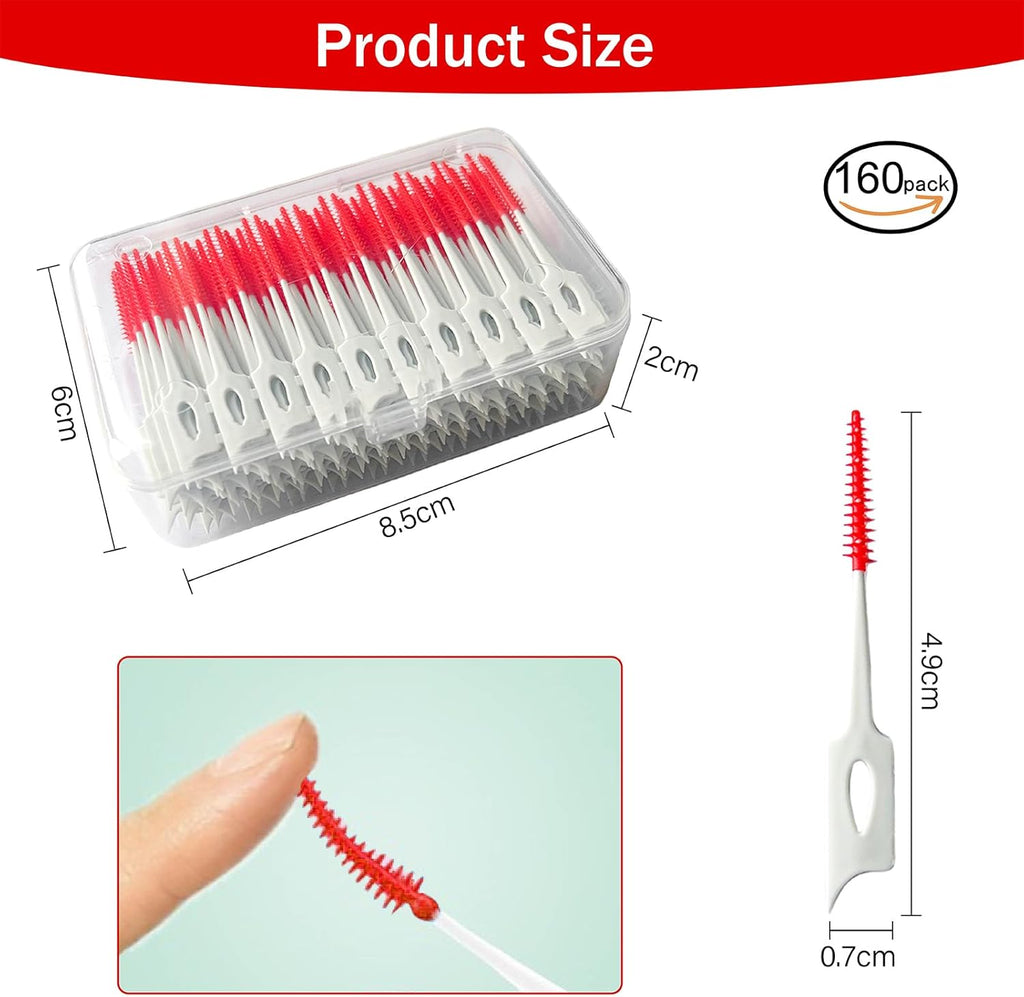 Ndzefan160PCS Portable Silica Gel Toothpick Toothbrush Original Suitable for Oral Care of Adults and Children Soft,Toothpick Brushes Teeth Cleaning Tool (red)