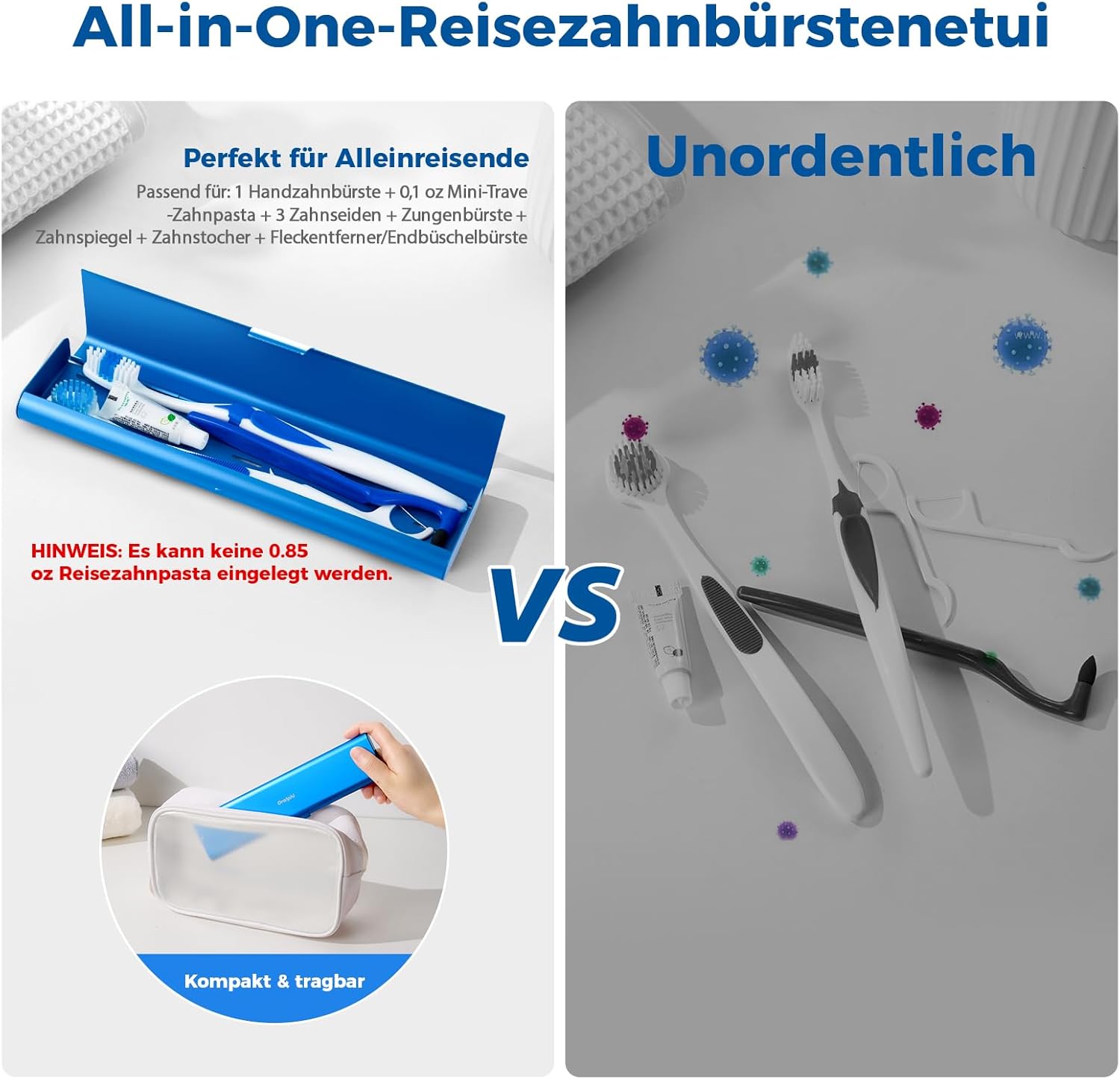 Wider Aluminum Toothbrush Travel Case, Portable Travel Toothbrush Holder, Durable Manual Toothbrush Box Container for Traveling, Bathroom, Camping, Business Trip, Blue