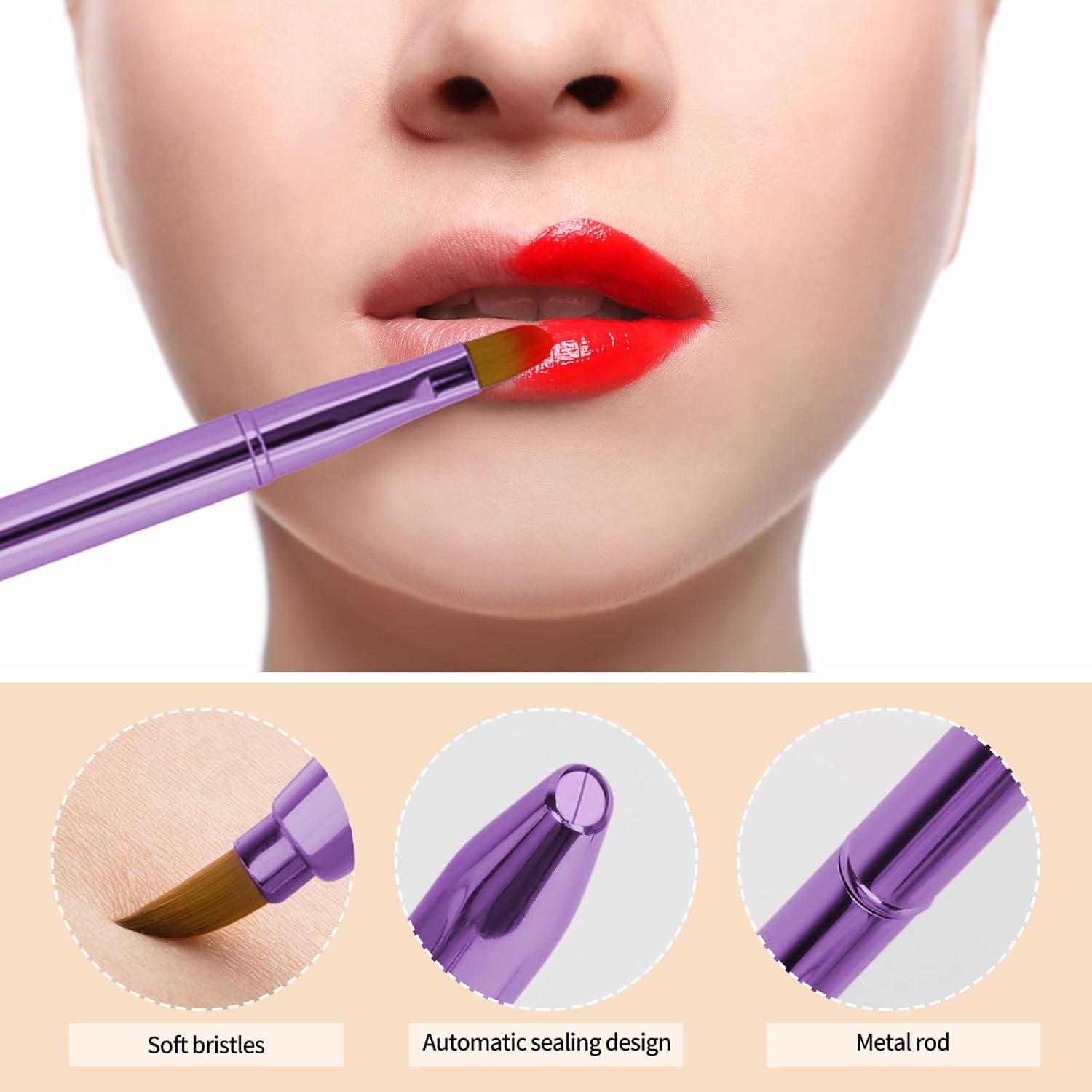 Unaone [2 Pack] Lip Brush for Lipstick, Retractable Lip Brushes, Dual-ended Makeup Brush for Lipstick Lip Gloss, Include Lid
