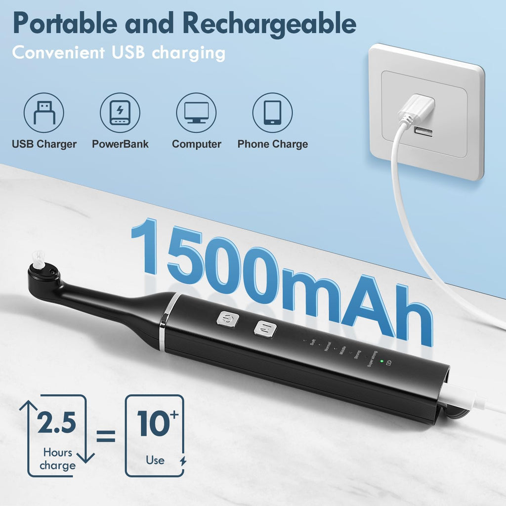 Tooth Polisher, Teeth Cleaning Kit with 5 Brush Heads, 3 Tooth Polish Paste, LED Light, IPX6, 5 Speed Modes, Rechargeable Professional Tooth Polishing Kit for Teeth Cleaning