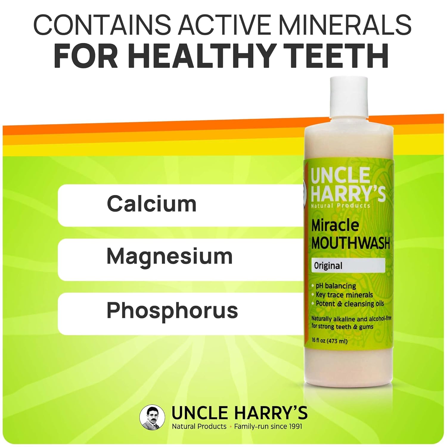 Uncle Harry's Natural Alkalizing Miracle Mouthwash | Adult & Kids Mouthwash for Bad Breath | pH Balanced Oral Care Mouth Wash & Mouth Rinse (16 fl oz)