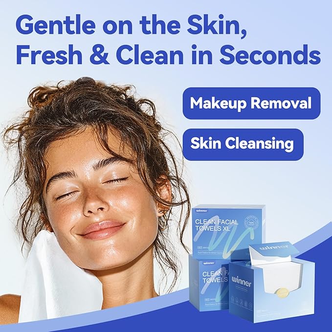 Winner Face Towels, 100% USDA Biobased Facial Towelettes XL, Disposable Face Towel for Sensitive Skin, Ultra Soft Makeup Remover Dry Wipes, Odor-Free, 165 Count, 3 Pack