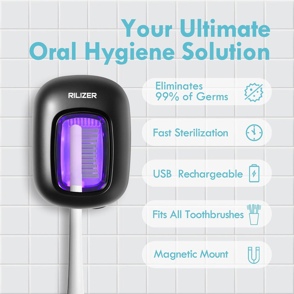 UV Toothbrush Sanitizer Cover, Rechargeable Travel Cap with Magnetic Wall Mount, Portable Cleaner for Any Size Toothbrush