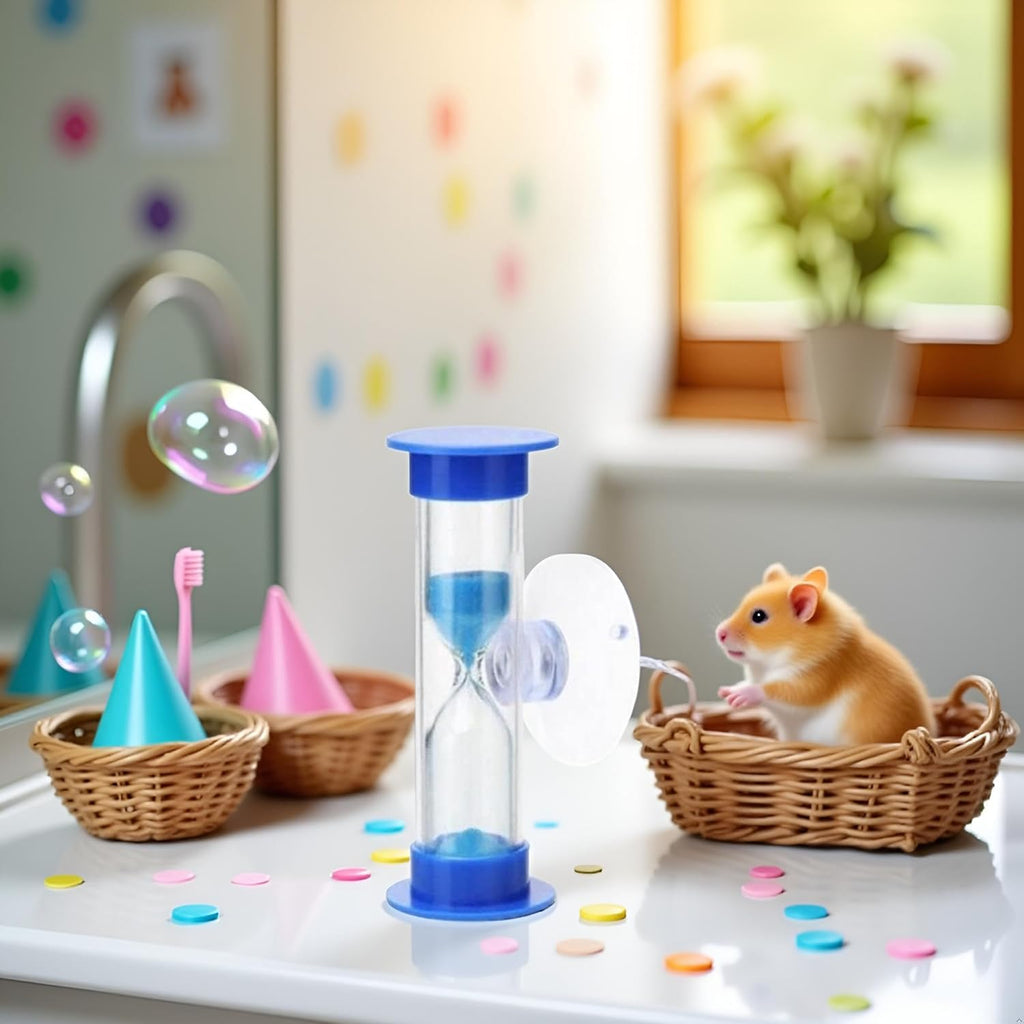 2 Minute Sand Timer for Kids, Blue Toothbrush Timer for Kids 2mins / 3mins Sand Clock Timer Plastic Suction Cup Hourglass Sandglass Desktop Ornament Party Favors