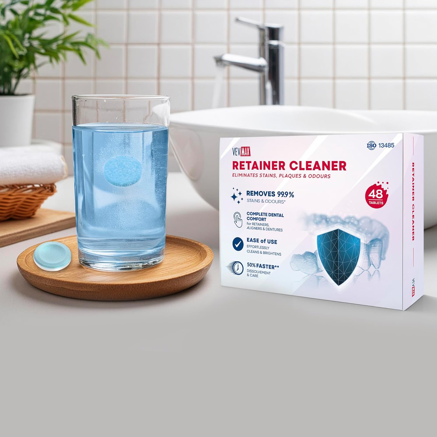 Retainer Cleaner Tablets - 48 Tablets (1.5 Months Supply) - Denture Cleaning, Removes Stains & Odours, Freshens Aligners, Mouthguards, Nightguards - Perfect for Ultrasonic Retainer Cleaner