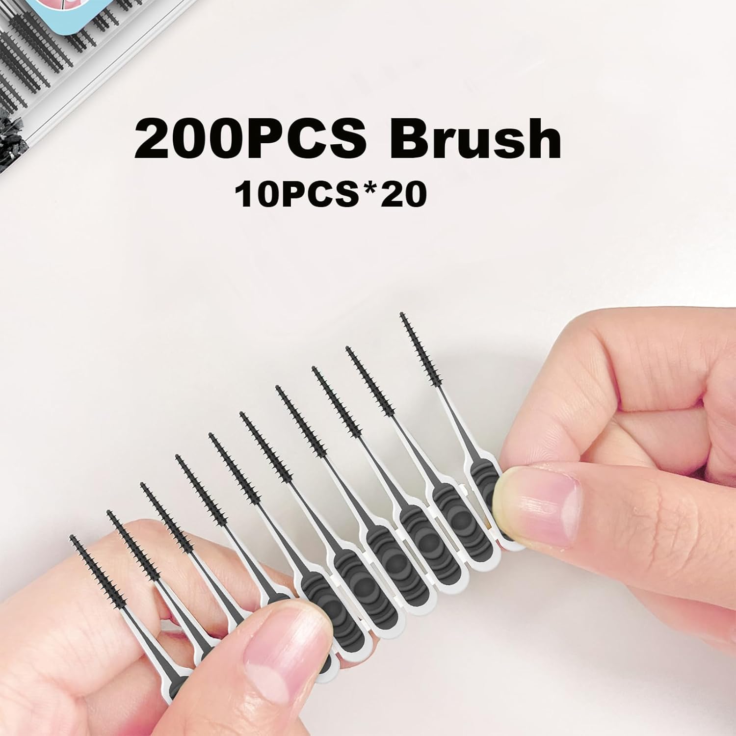 200PCS Interdental Brush with Soft Rubber Handle,Disposable Dental Picks for Teeth Cleaning,Dental Picks with Convenient PP Case (Black)