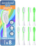 demirdental Kids Toothbrush Heads Compatible with Philips Sonicare Kids Toothbrush Heads - Replacement Heads Sensitive - Brush Heads from Ages 7 to 10 - Green - Replaces HX6048-8 Pack