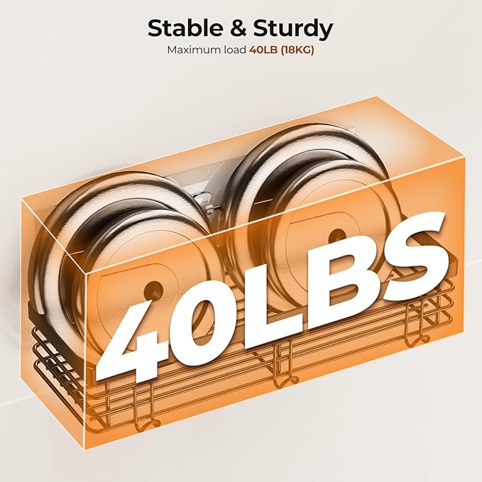 Orimade Shower Caddy with 5 Hooks for Hanging Razor and Sponge Adhesive Shower Shelf Basket Bathroom Storage Organizer Kitchen Rack No Drilling Stainless Steel Rustproof - 2 Pack,Black