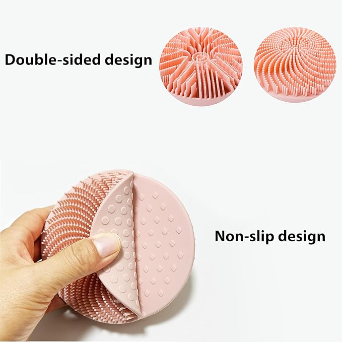 2 PC Silicone Exfoliating Body Scrubber, Silicone Body Shampoo Brush, Soft Silicone Loofah for Sensitive Skin, Shower Silicone Hair Scalp Massager, Easy to Clean, Lather Well(Pink&Black)