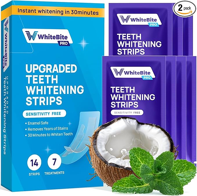Whitebite Pro Teeth Whitening Strips with Hydrogen Peroxide – Dentist Grade, Enamel-Safe, Non-Slip, Removes Deep Stains, Reduces Sensitivity, Mint Flavor (14 Strips / 7 Treatments)