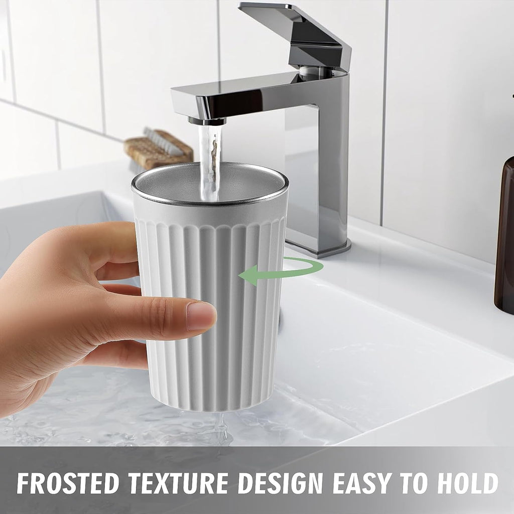 Toothbrush Holder for Bathroom-12oz Unbreakable Stainless Steel Bathroom Cup,Easy to Clean Toothbrush Cup, Reusable Bathroom Tumbler Cups for Home/School/Office(3" x 4.5") (Gray)
