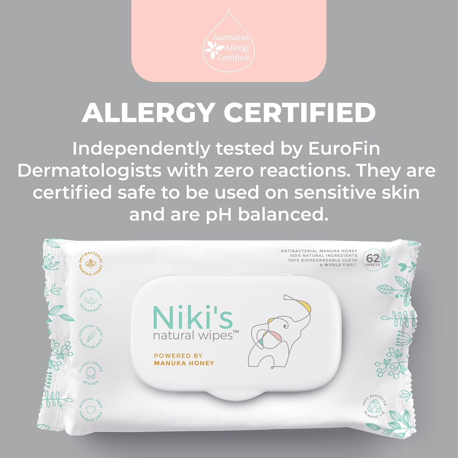 Niki's Natural Baby Wipes | Sensitive Organic Baby Wipes | Made with Manuka Honey and Coconut Oil, No Added Scents | EWG Verified | 248 Wipes (4 Pack x 62 Count Wipes)