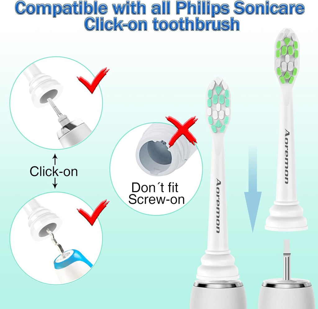 Aoremon Replacement Heads for Sonicare Philips Toothbrush: Compatible with Sonicare DiamondClean HX6063/65, 2 Series Hx9023/65 and Other Click on Electric Toothbrush