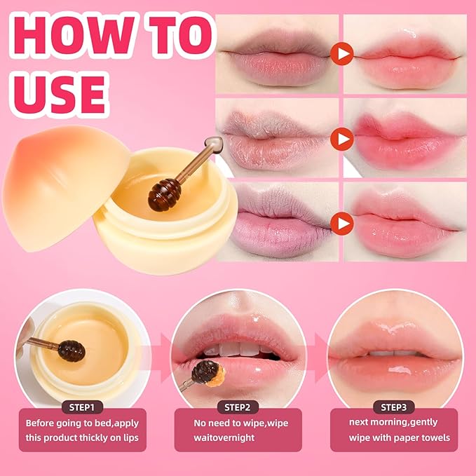 6 PCS Bee Lip Balm Fruit Lip Mask, Teen Girl Stuff, Bulk Gifts for Girls, Cute Fruit Balm with Honey & Vitamin E, Effective Reduces Lip Lines Prevention Dry and Crack Lip