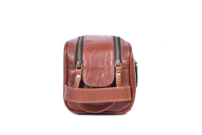 10" Premium Leather Toiletry Travel Pouch With Waterproof Lining | King-Size Handcrafted Vintage Dopp - Kit ~ Gift for Father's Day By Aaron Leather Goods (I Brown)