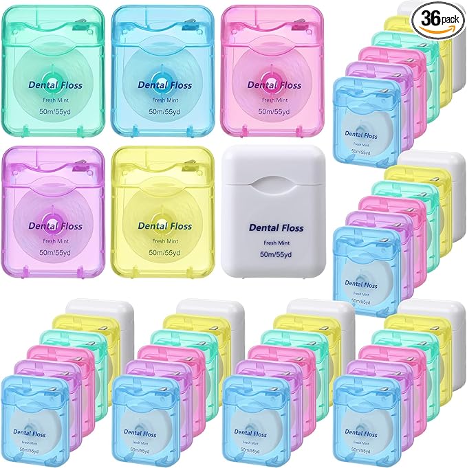 36 Pack Mini Dental Floss Bulk Mint Flavored 50m Each Travel Dental Floss Oral Care for Teeth and Gum Protection(Colorful)