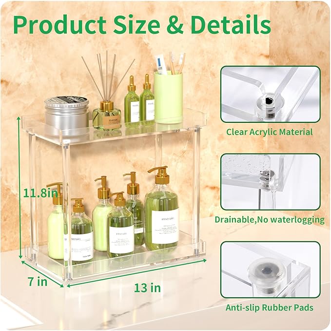 NPPLUS Acrylic Bathroom Counter Organizer, 2-Tier Tray Vanity Counter Organizer, Home Storage Holder for Makeup, Cosmetics & Perfume