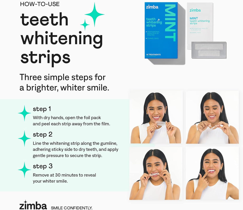 Zimba Teeth Whitening Strips for Teeth Sensitive, White Strips for Teeth Whitening, Teeth Whitener Stain Remover 28 White Strips Included Per Pack, 2 Pack (14 Day Treatment), Watermelon and Mint