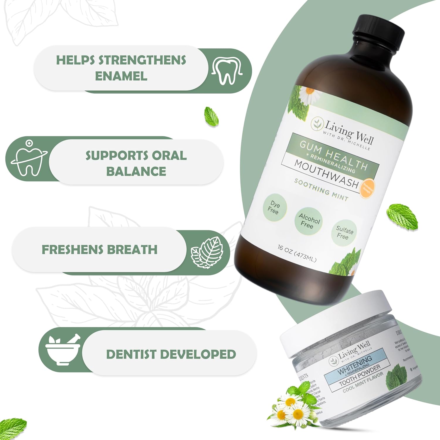 Whitening & Remineralizing + Gum Health Bundle | Hydroxyapatite Tooth Powder & Gum Health Mouthwash