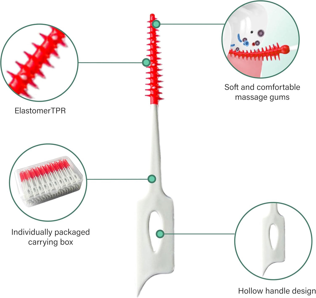 Ndzefan160PCS Portable Silica Gel Toothpick Toothbrush Original Suitable for Oral Care of Adults and Children Soft,Toothpick Brushes Teeth Cleaning Tool (red)