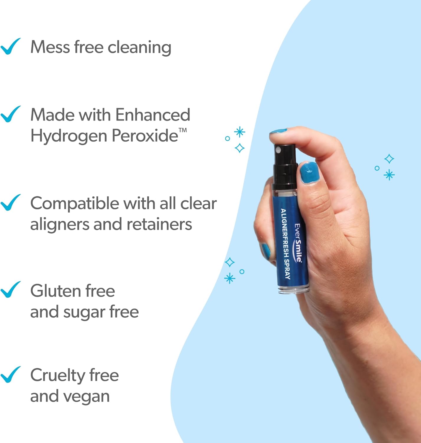 EverSmile AlignerFresh Cleaning Spray for Invisalign and All Clear Aligners and Retainers – On-the-Go Cleaning & Teeth Whitening, Kills Bacteria, Fights Bad Breath – Mint Flavor, 10ml (1 Pack)