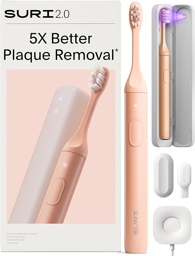SURI 2.0 New Sonic Electric Toothbrush with Pressure Sensor & UV-Cleaning Travel Case | 1 Month+ Battery | Electric Toothbrush for Adults | Travel Toothbrushes | Tooth Brush | Pink