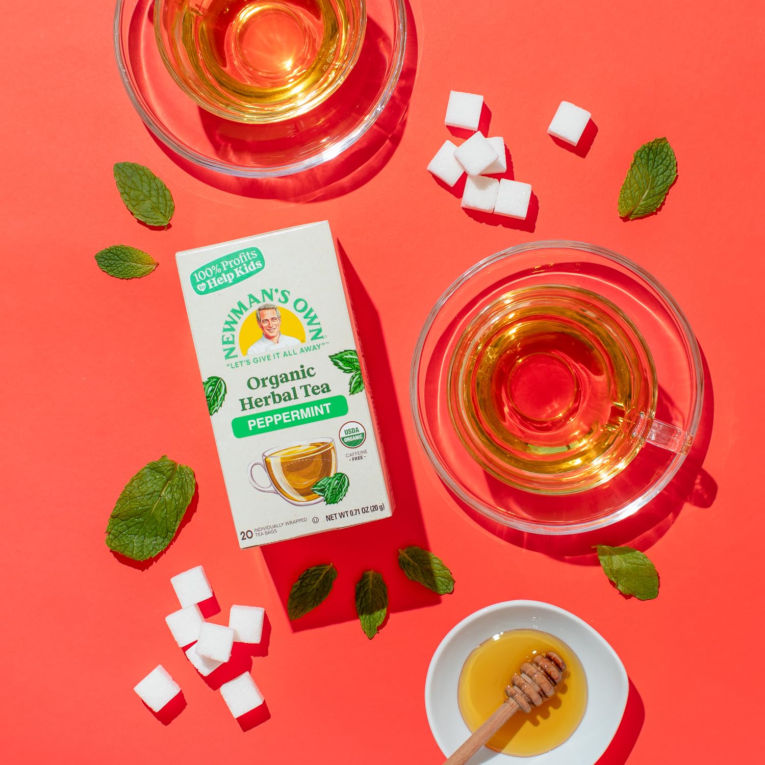 Newman's Own Organic Peppermint Tea Caffeine Free Refreshing Mint Herbal That May Aid Digestion with 20 Individually Wrapped Bags Per Box USDA Certified 2.8219 Ounce