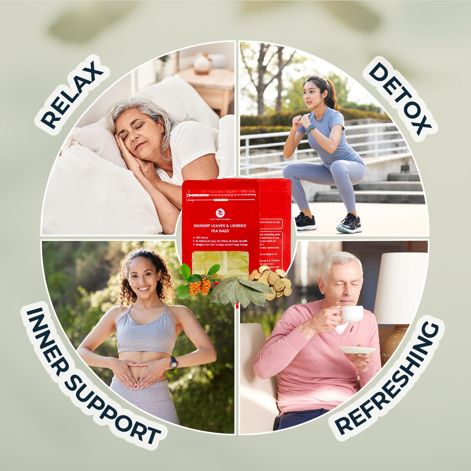 Soursop Leaf Tea with Celastrus Hindsii & Licorice - 55 Count (+5 Tea Bags) - 4.44 oz, Bamboo Tong Include, Re-Steep Corn Based Tea Bags, Natural Herbal Tea for Comfort Relax