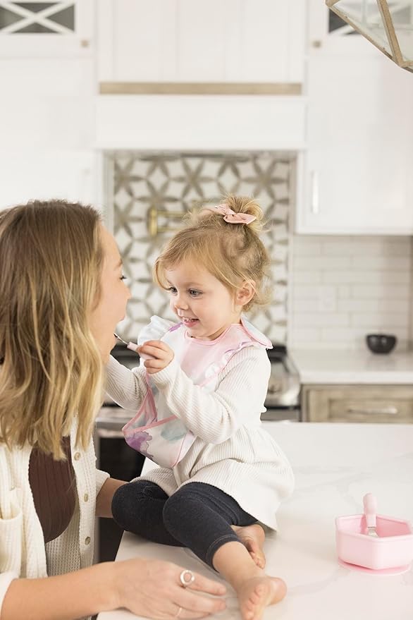 Tiny Twinkle Mess-Proof Baby Bibs for Eating | Waterproof, Wipeable Toddler Bibs with Catch-All Pocket | Feeding Bibs for Girls & Boys(3 Pack,Cotton Candy)