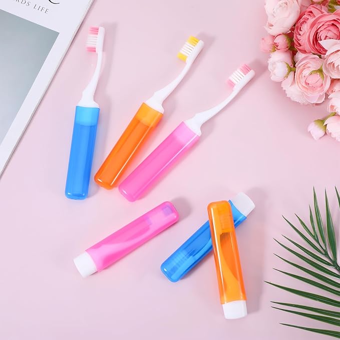 6pcs Travel Toothbrush Mini Portable Toothbrush Set Travels Size Toothbrushes Folding Traveling Tooth Brush with Case for Women Home Camping Hiking Soft Bristle