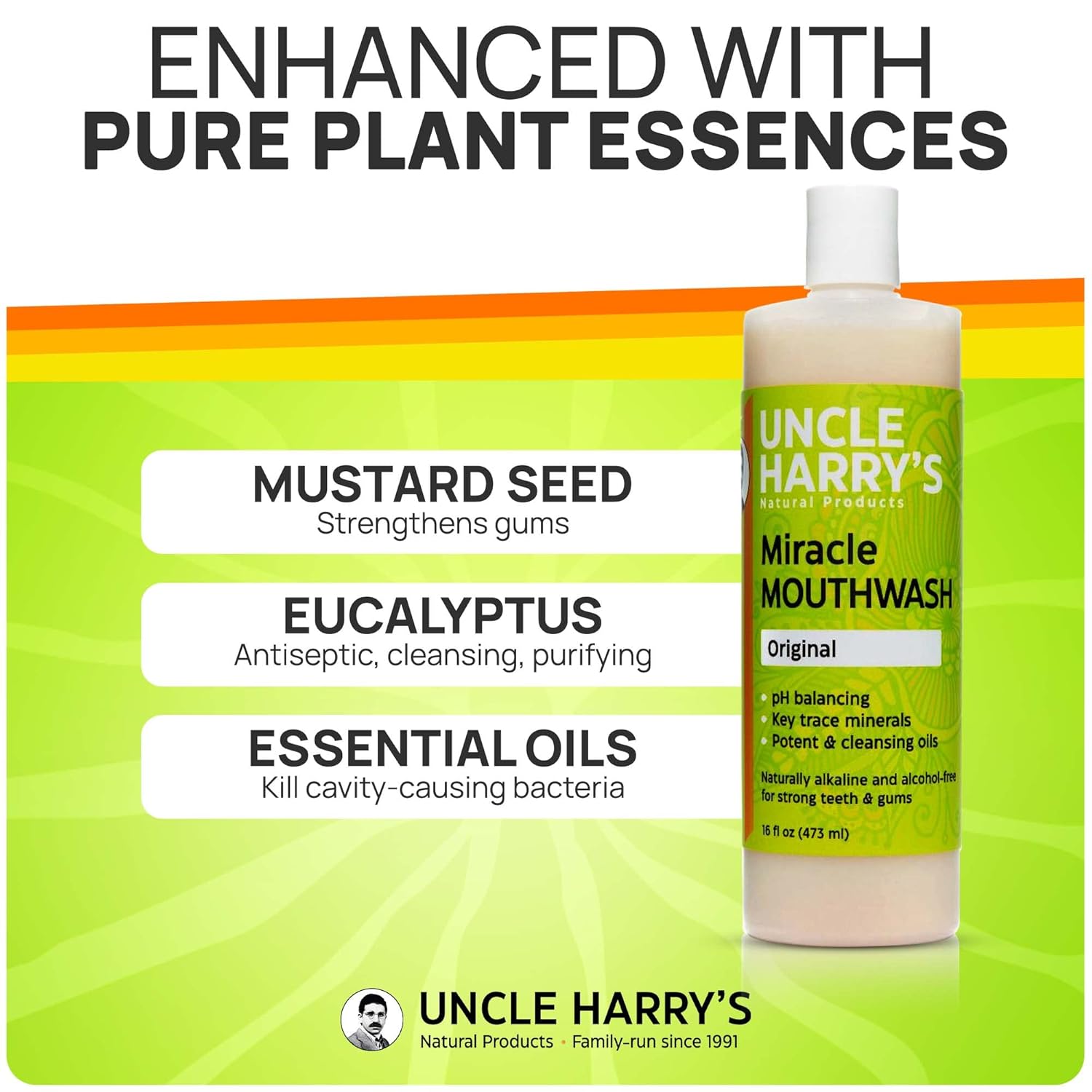 Uncle Harry's Natural Alkalizing Miracle Mouthwash | Adult & Kids Mouthwash for Bad Breath | pH Balanced Oral Care Mouth Wash & Mouth Rinse (16 fl oz)