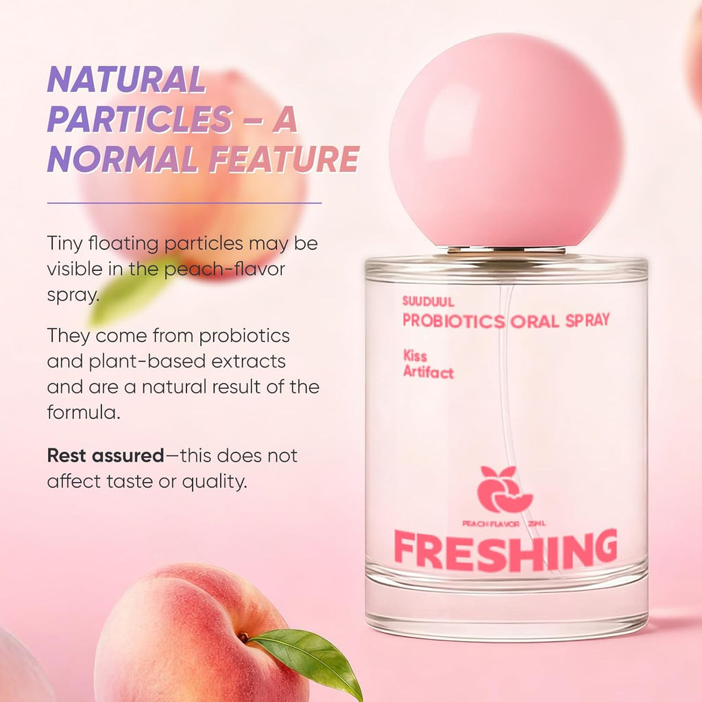 Probiotic Oral Spray, Mint & Peach Flavor Combo, Breath Spray with Prebiotics and Probiotics, Long-Lasting Freshness, Alcohol-Free, Convenient Travel-Sized, 25ml/0.85oz