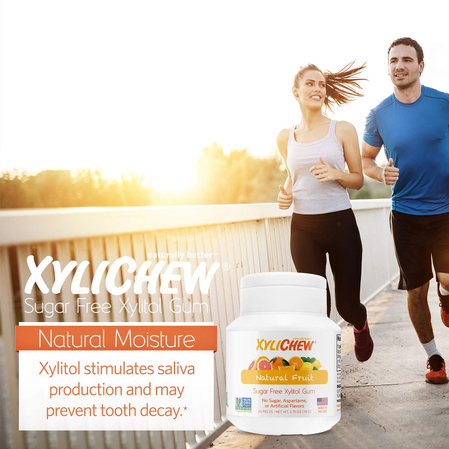 Xylichew 100% Xylitol Chewing Gum - Non GMO, Non Aspartame, Gluten Free, and Sugar Free Gum - Natural Oral Care, Relieves Bad Breath and Dry Mouth - Fruit,60 Count (Pack of 4), 240 Count