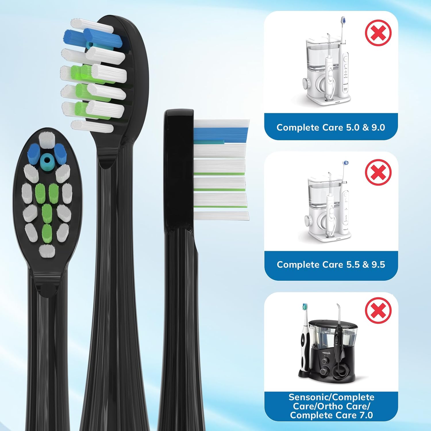6 Pack Replacement Replacement Brush Heads for Waterpik Sonic Fusion Flossing Toothbrush Compatible with Sonic Fusion SF01/SF02 and Sonic Fusion 2.0 SF03/SF04- Black with Caps