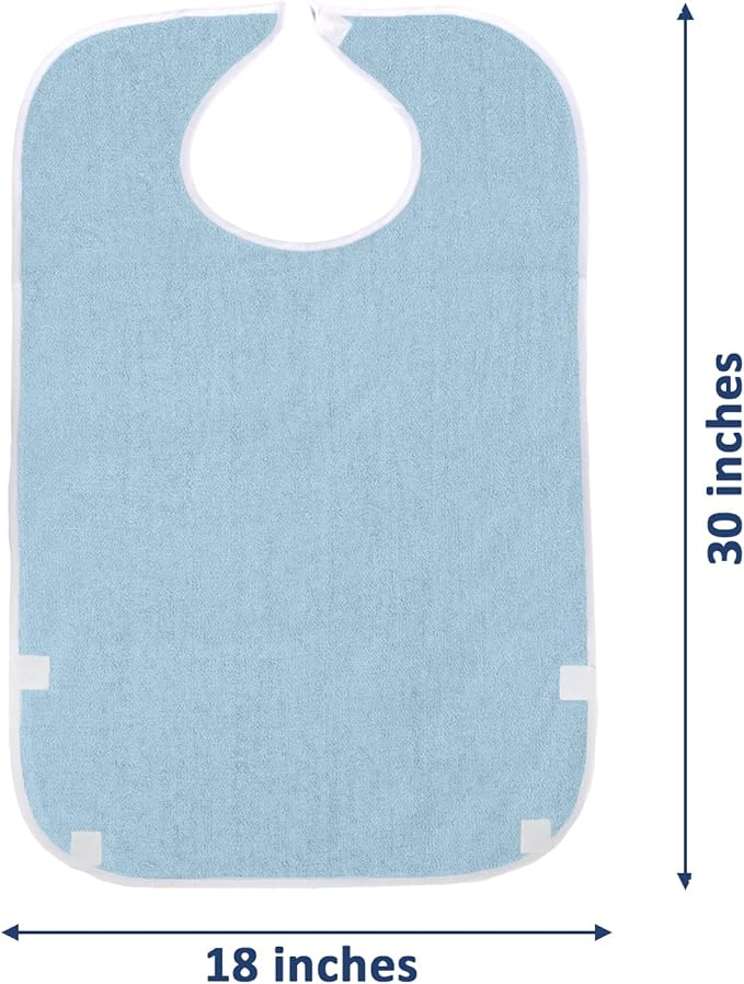 3 Pack Terry Cloth Bibs for Adults, Seniors, Special Needs, and Hospice or Personal Care with Built-In Crumb Catcher and Clothing Protector, Washable and Reusable