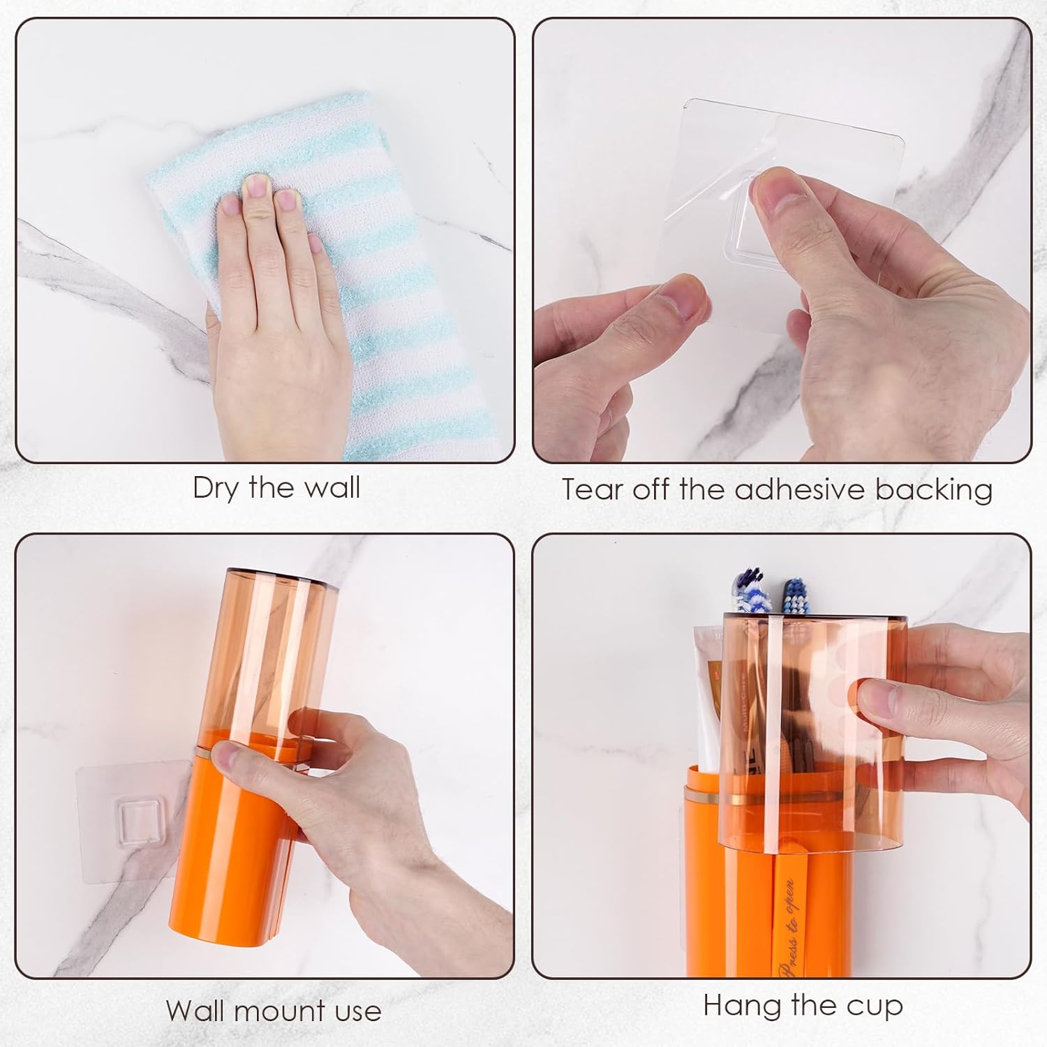 Toothbrush Travel Case, Portable Toothbrush Toothpaste Container with Mouthwash Cup, Wall Mounted Toobrushbrush Holder for Bathroom, Camping, Gym (Orange)