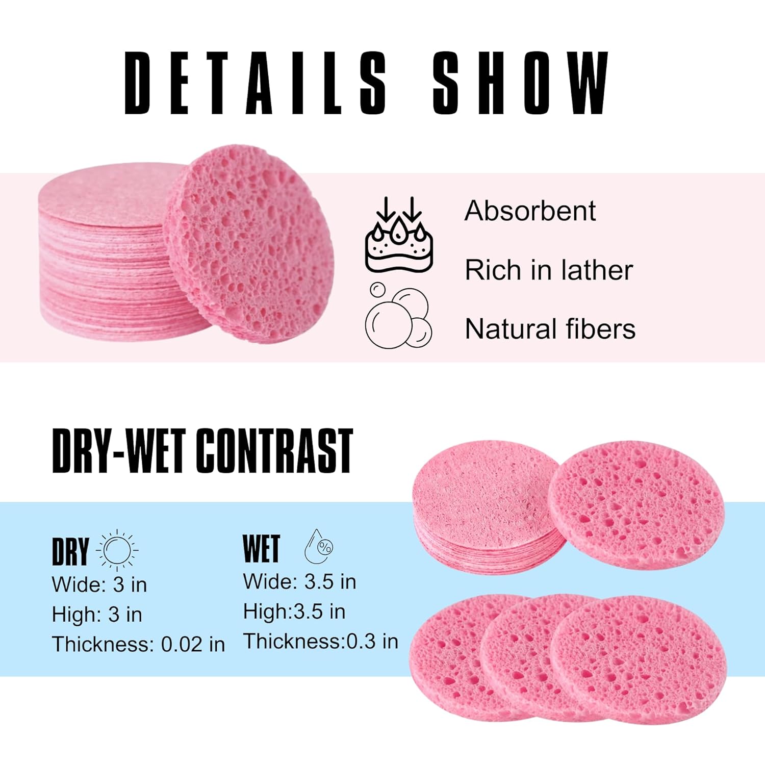 100 Pack 3 inch Compressed Facial Sponges, Gentle Exfoliating and Makeup Remover, Reusable and Soft ，(round 3inch)