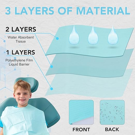 160 Pack Disposable Dental Bibs 13"x18", 3-Ply Waterproof Tattoo Bibs Sheet for Nail Salon, Dental Clinic, Feeding, Tattoo Shop (Blue)