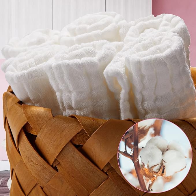 Breling 20 Pcs Baby Muslin Washcloth 12 x 12 Inch 100% Cotton Soft and Absorbent Muslin Washcloth Burp Cloth Wipe Newborn Face Towel for Baby Boy Girl Sensitive Skin(White)