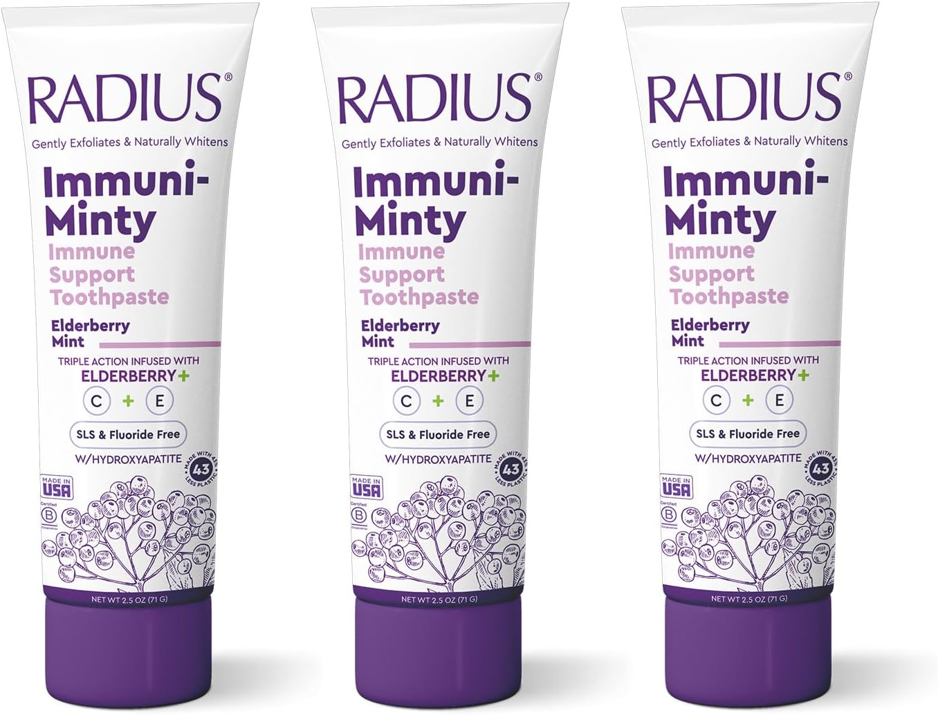 RADIUS ImmuniMinty Immune Support Toothpaste 2.5 Oz - Elderberry Mint - Pack of 3